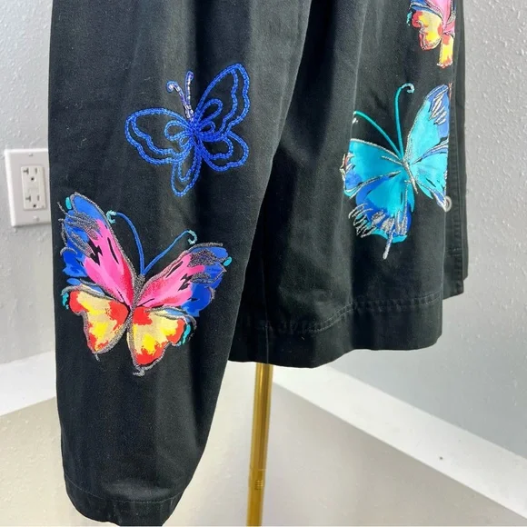 Easy Spirit 100% Cotton Black Button Up Breaded Butterfly Jacket Women’s Size L - Picture 7 of 14